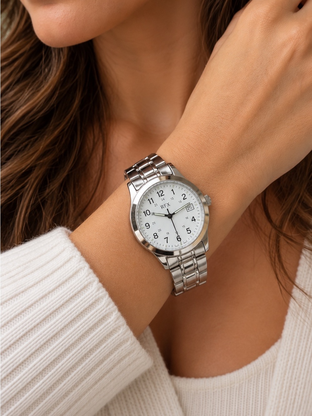 TFX Women’s Silver Stainless Steel Bracelet Watch White Dial Date Quartz Analog